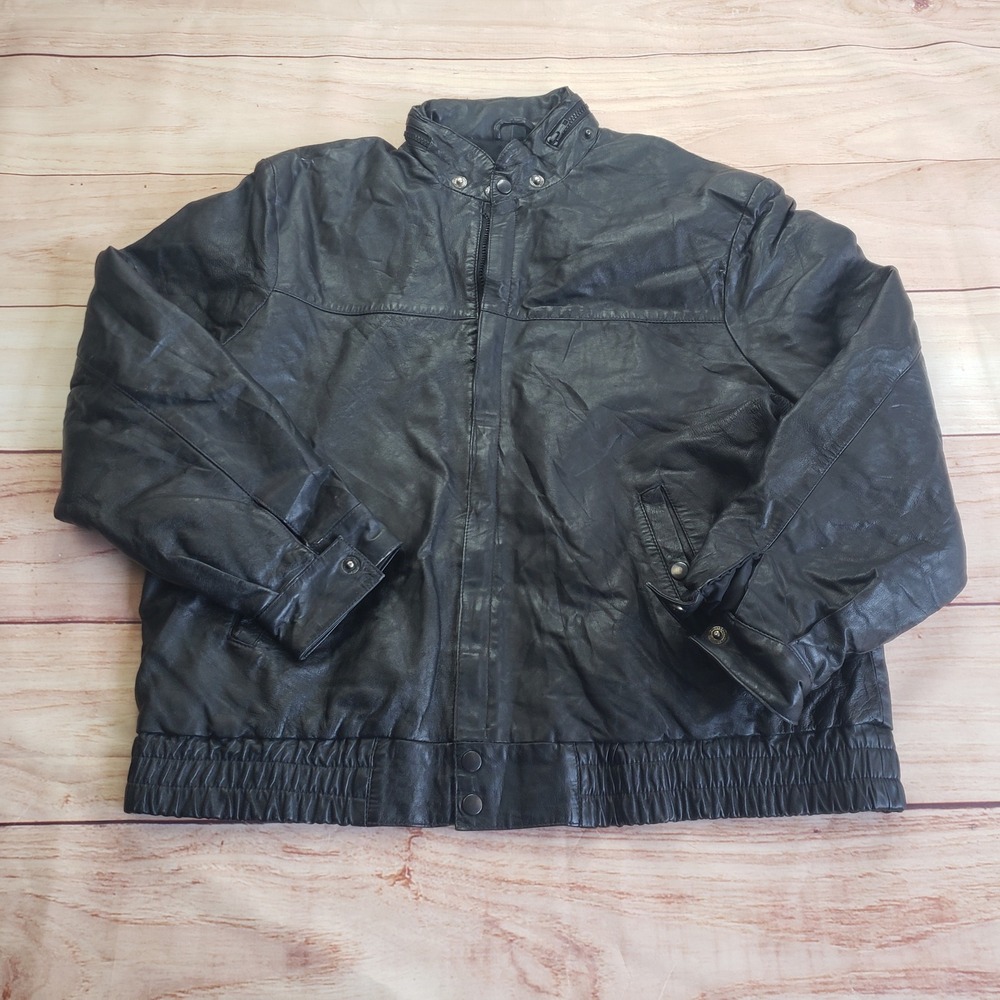 Vintage Cooper Leather Bomber Jacket‎ Mens L Black Zip Up Snap Flight Moto Coat
